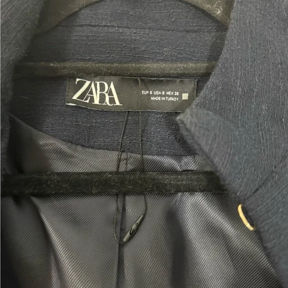 ZARA Textured High Collar Blazer Navy Blue Size M - Picture 6 of 8